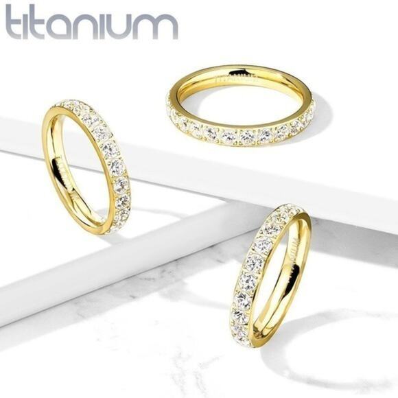 New CZ  Gold Titanium Eternity‎ Band size 8 - Picture 2 of 2